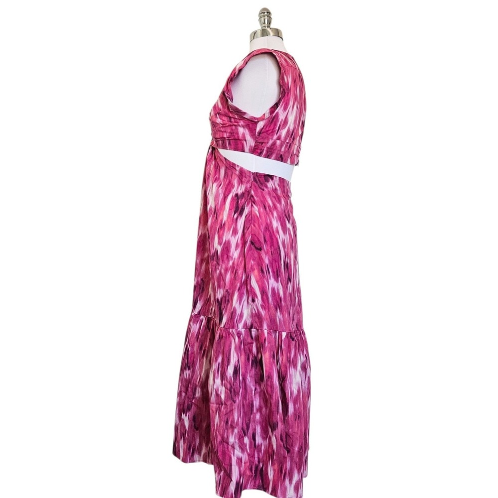Jason Wu Pink Ikat Print Cutout Midi Dress Tiered Womens‎ Medium - Picture 9 of 11
